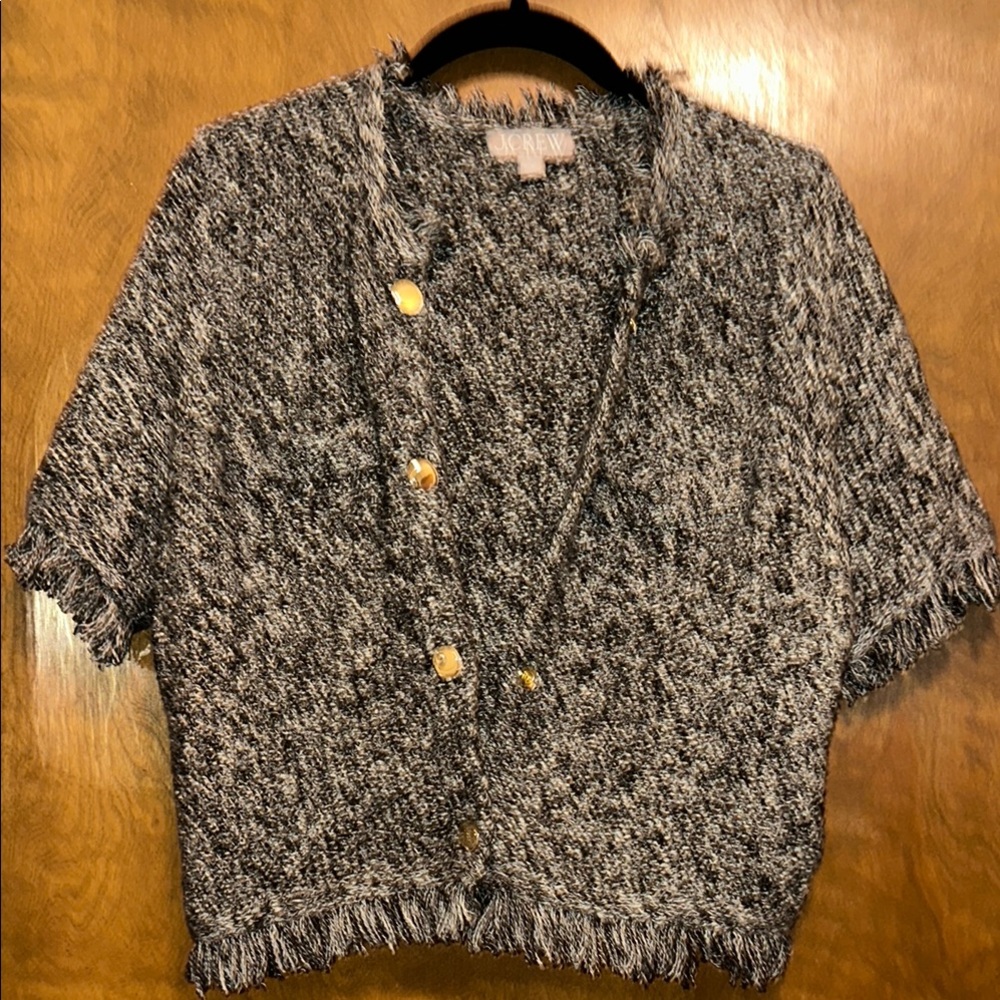 J Crew Fringed gray crop jacket